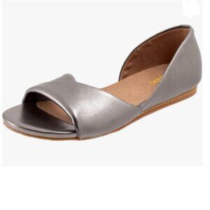Maiyang Silver Gray Open Toe D'Orsay Flat Sandals Slip on Soft Insole Shoes
